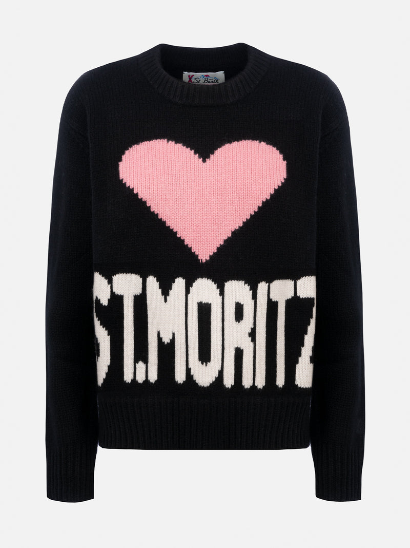 Maglione da donna nero fair isle Kyla con stampa St. Moritz