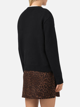 Kyla Wollpullover in Schwarz mit Après-Jacquard