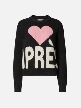 Kyla Wollpullover in Schwarz mit Après-Jacquard