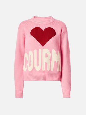 Kyla wool sweater in pink with Courma jacquard