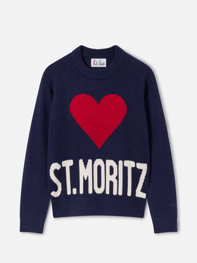 Jersey de punto de cuello redondo Kyla en mezcla de lana y cachemir Navy blue con intarsia St. Moritz | Special edition 