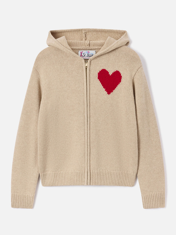 Felpa con cappuccio Kyla beige in maglia di lana con intarsio St. Barth