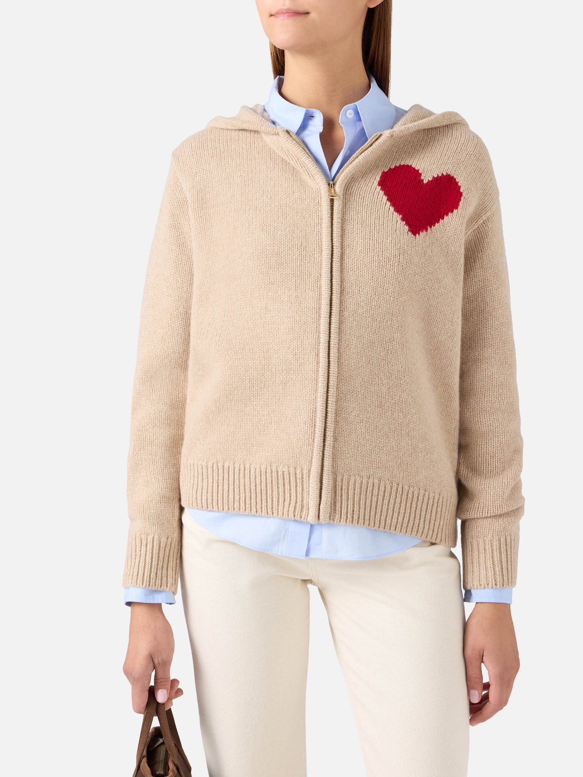 Sudadera con capucha de punto de lana Kyla beige con intarsia St. Barth 