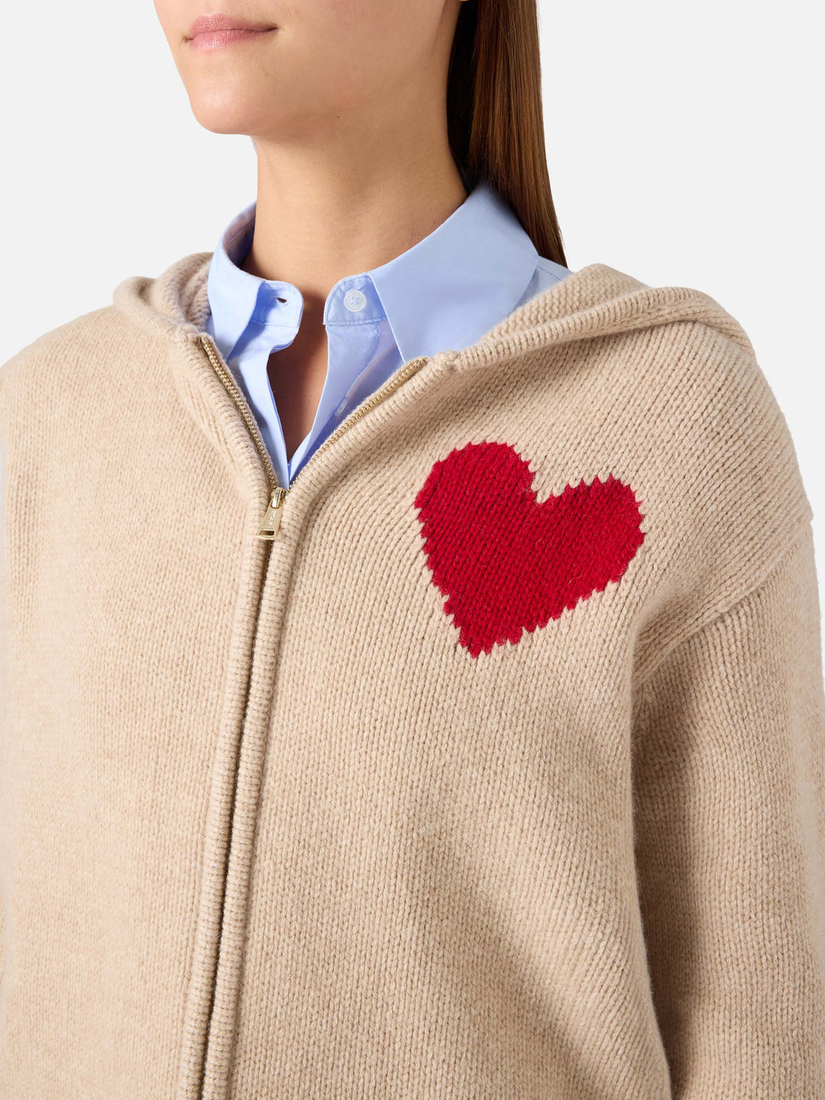 Sudadera con capucha de punto de lana Kyla beige con intarsia St. Barth 