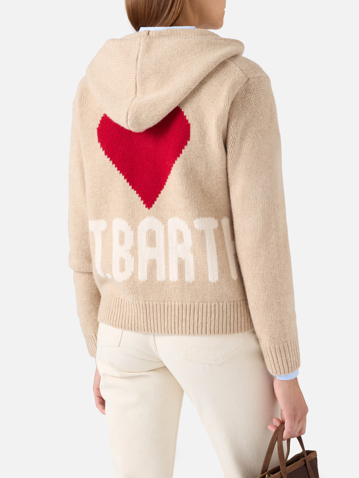 Sudadera con capucha de punto de lana Kyla beige con intarsia St. Barth 