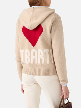 Sudadera con capucha de punto de lana Kyla beige con intarsia St. Barth 