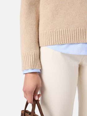 Sudadera con capucha de punto de lana Kyla beige con intarsia St. Barth 