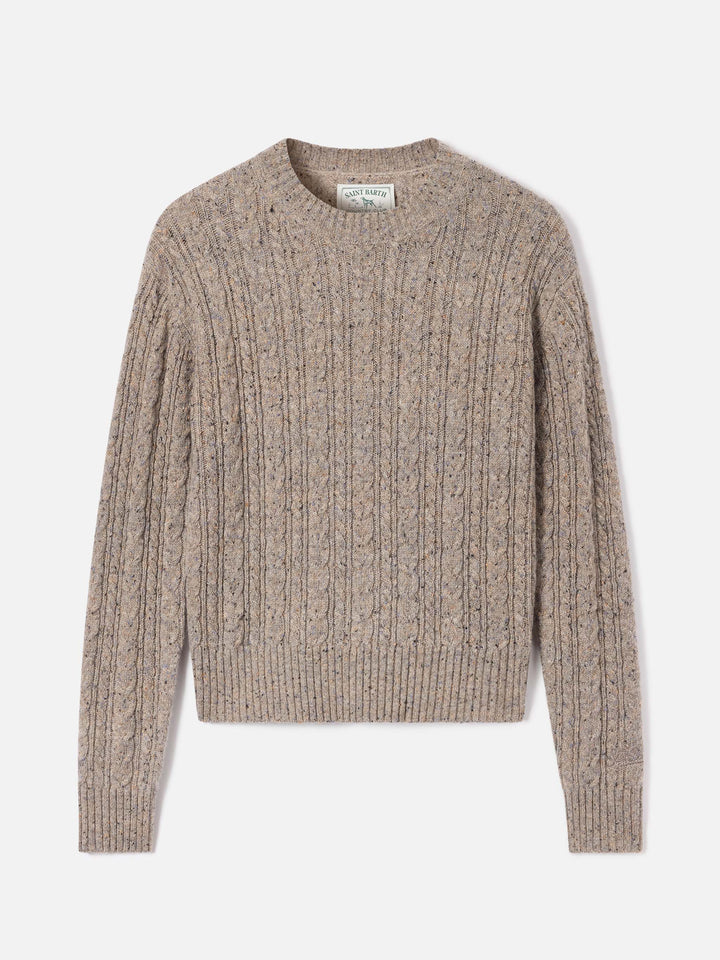 Maglia girocollo Lalia grigio talpa in misto lana Donegal