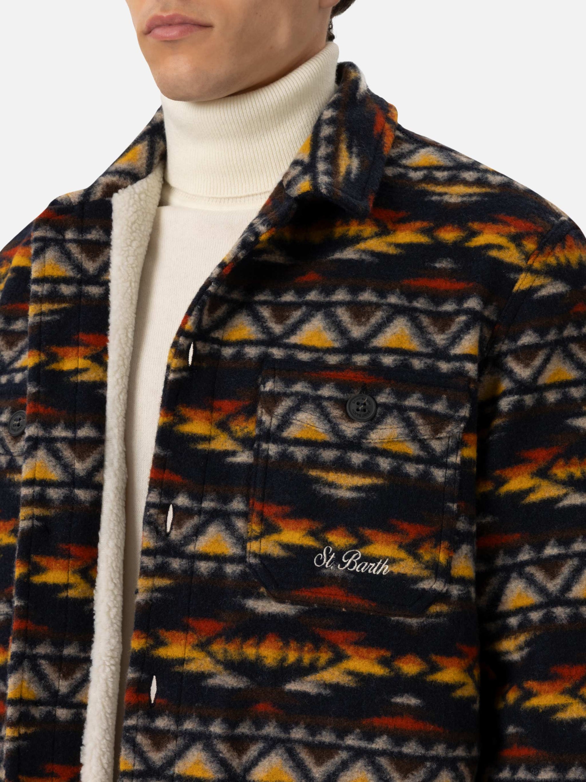 Man wool blend overshirt Landeck with navajo plaid print - MC2 Saint Barth