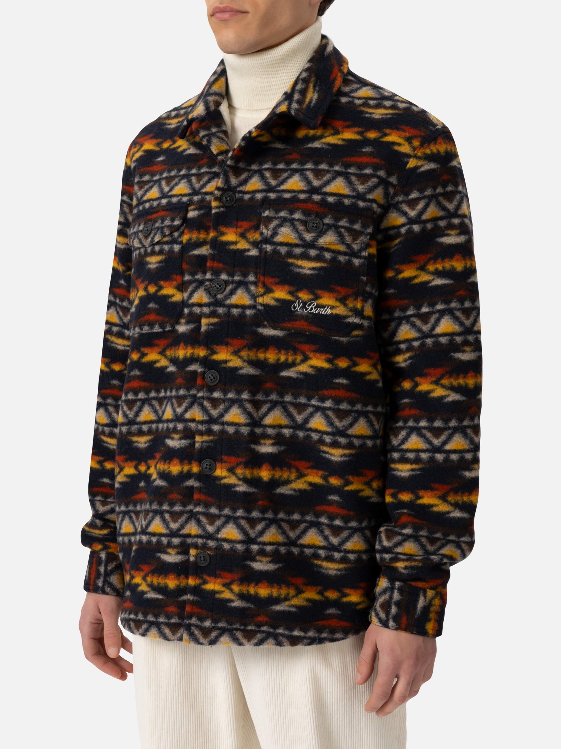 Man wool blend overshirt Landeck with navajo plaid print - MC2 Saint Barth