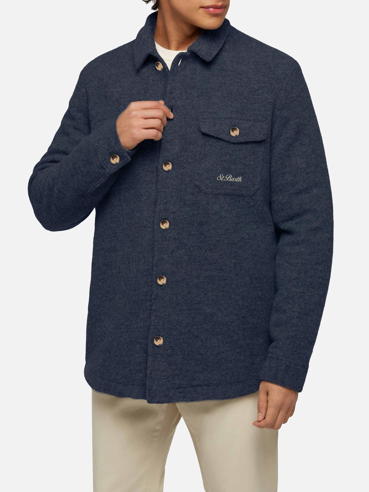 Camicia over Landeck in misto lana blu navy