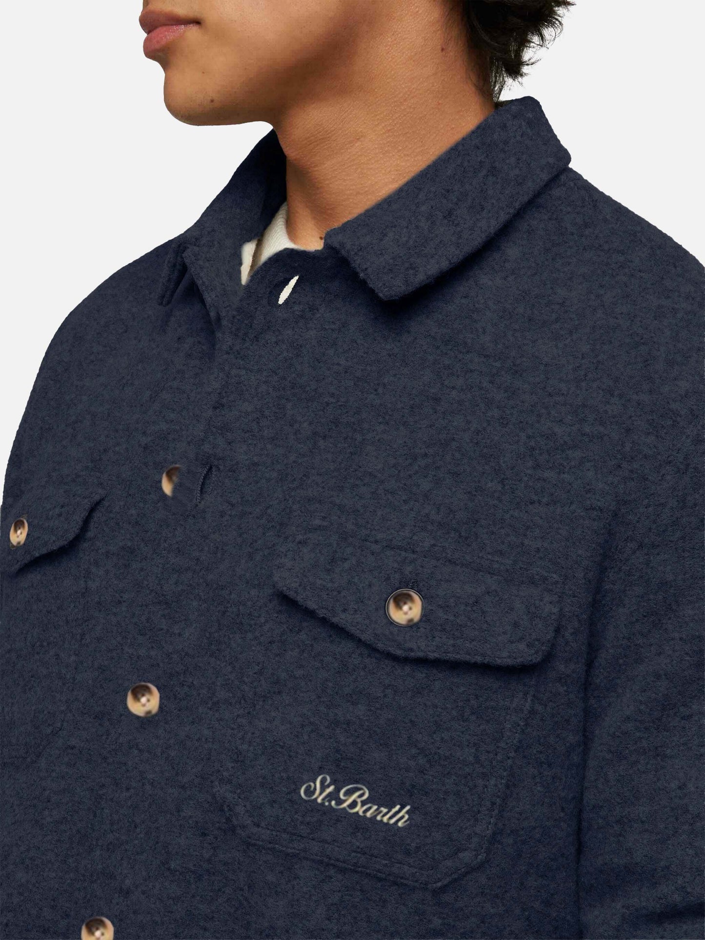 Camicia over Landeck in misto lana blu navy