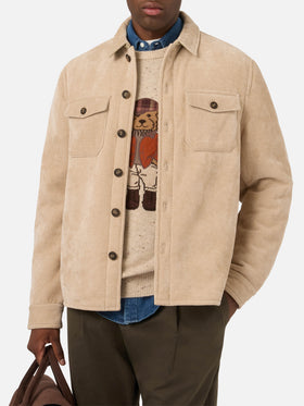 Surchemise en velours côtelé beige Landeck avec doublure teddy 