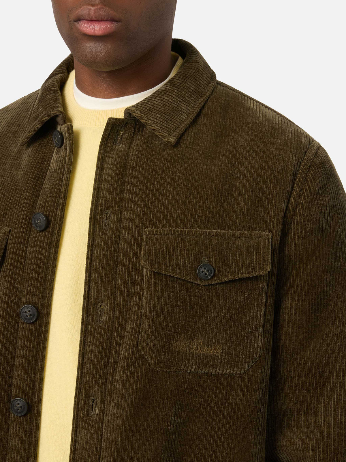 Sobrecamisa de pana Landeck verde militar con forro teddy 