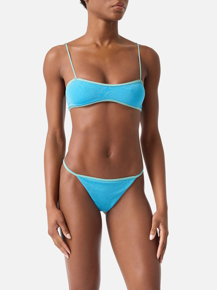 Laryn Jodene Lurex-Bralette-Bikini mit Rundhalsausschnitt und Paspelierung 