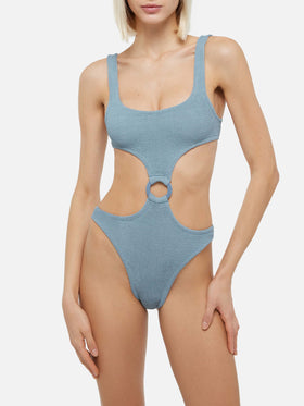 Laurel crinkle lurex silver cut-out one-piece swimsuit - MC2 Saint Barth