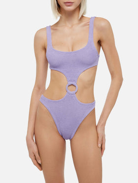 Laurel crinkle lurex lilac cut-out one-piece swimsuit - MC2 Saint Barth