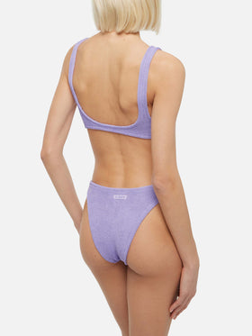 Laurel crinkle lurex lilac cut-out one-piece swimsuit - MC2 Saint Barth