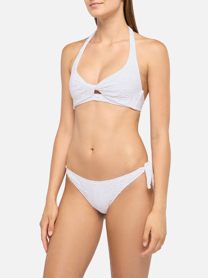 Leda Yali triangle bralette bikini in black sangallo lace