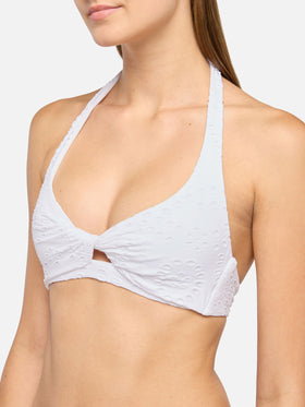 Leda Yali triangle bralette bikini in black sangallo lace