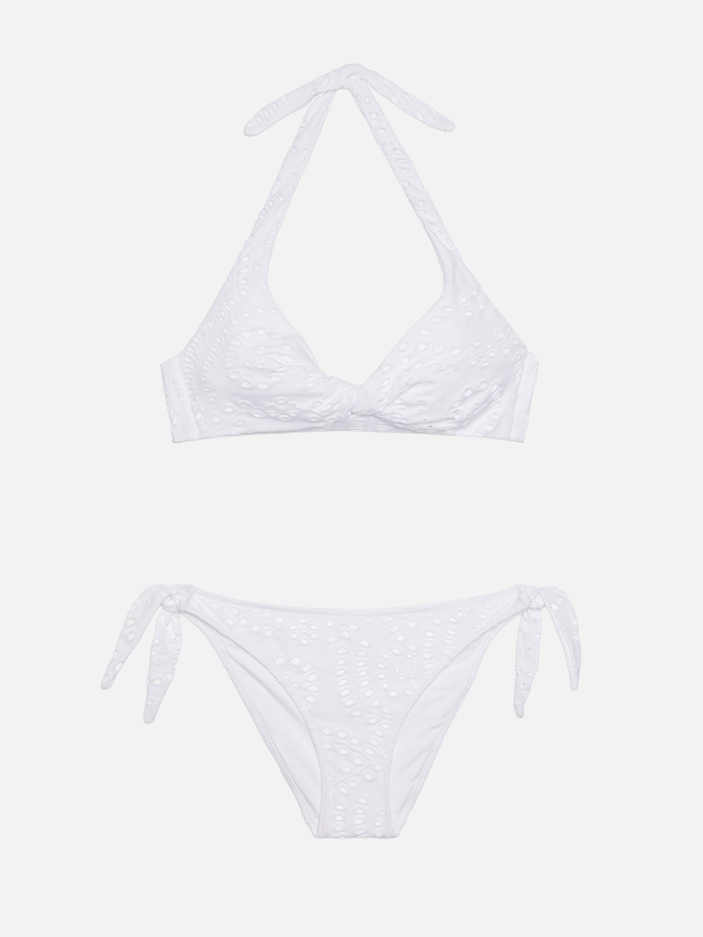 Leda Yali triangle bralette bikini in black sangallo lace