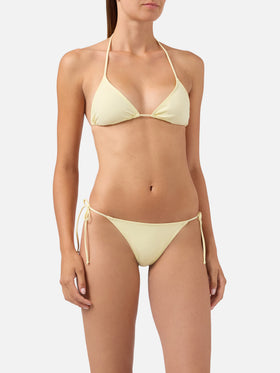 Leah Marielle butter yellow triangle bikini with ties