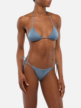 Leah Norah triangle bikini in shimmer sky blue