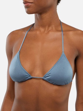 Leah Norah triangle bikini in shimmer sky blue