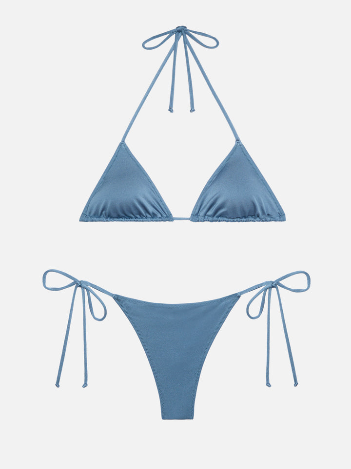 Leah Marielle triangle bikini in shimmer sky blue