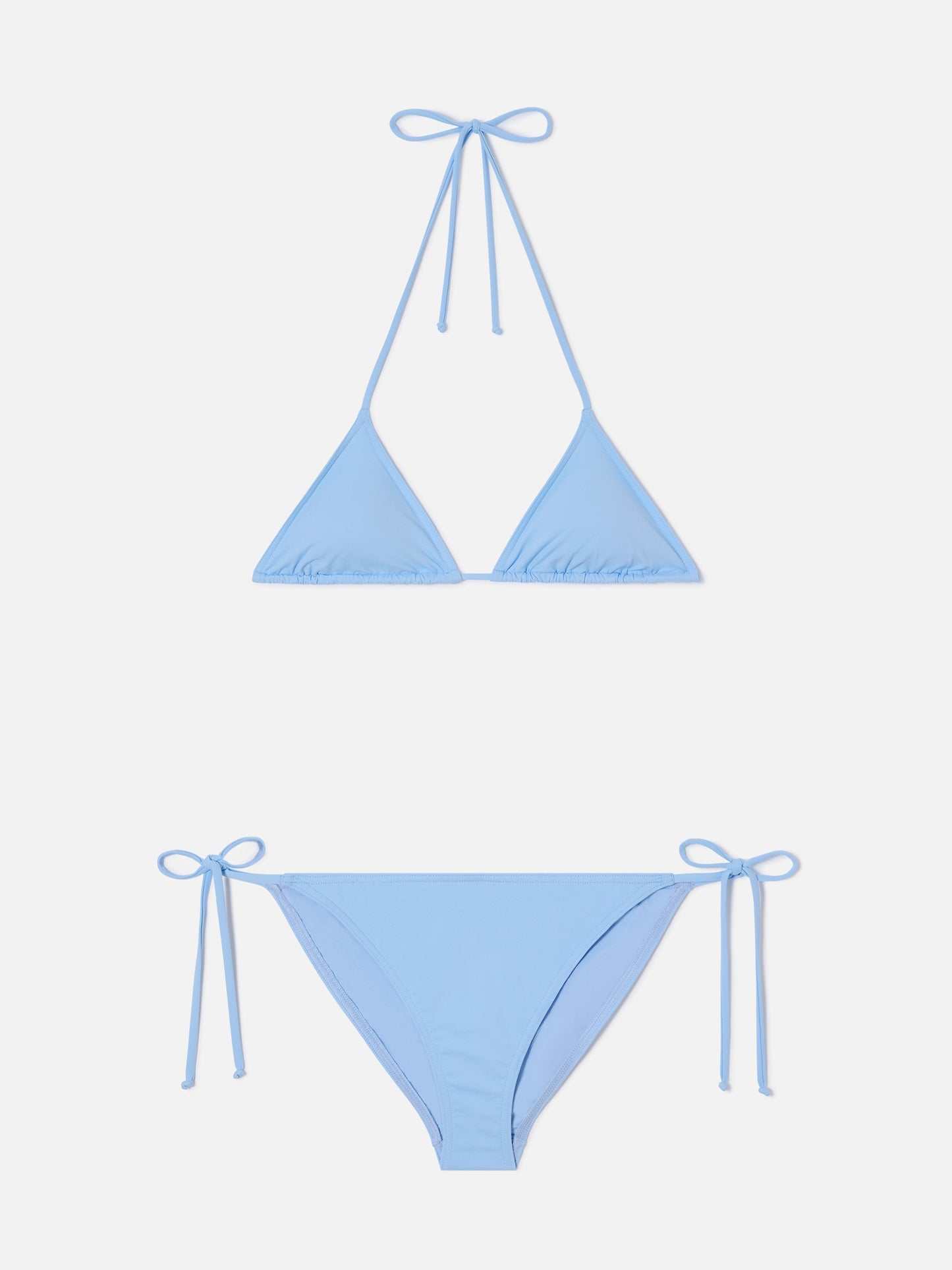 Bikini triangular Leah Virgo azul claro con lazos 