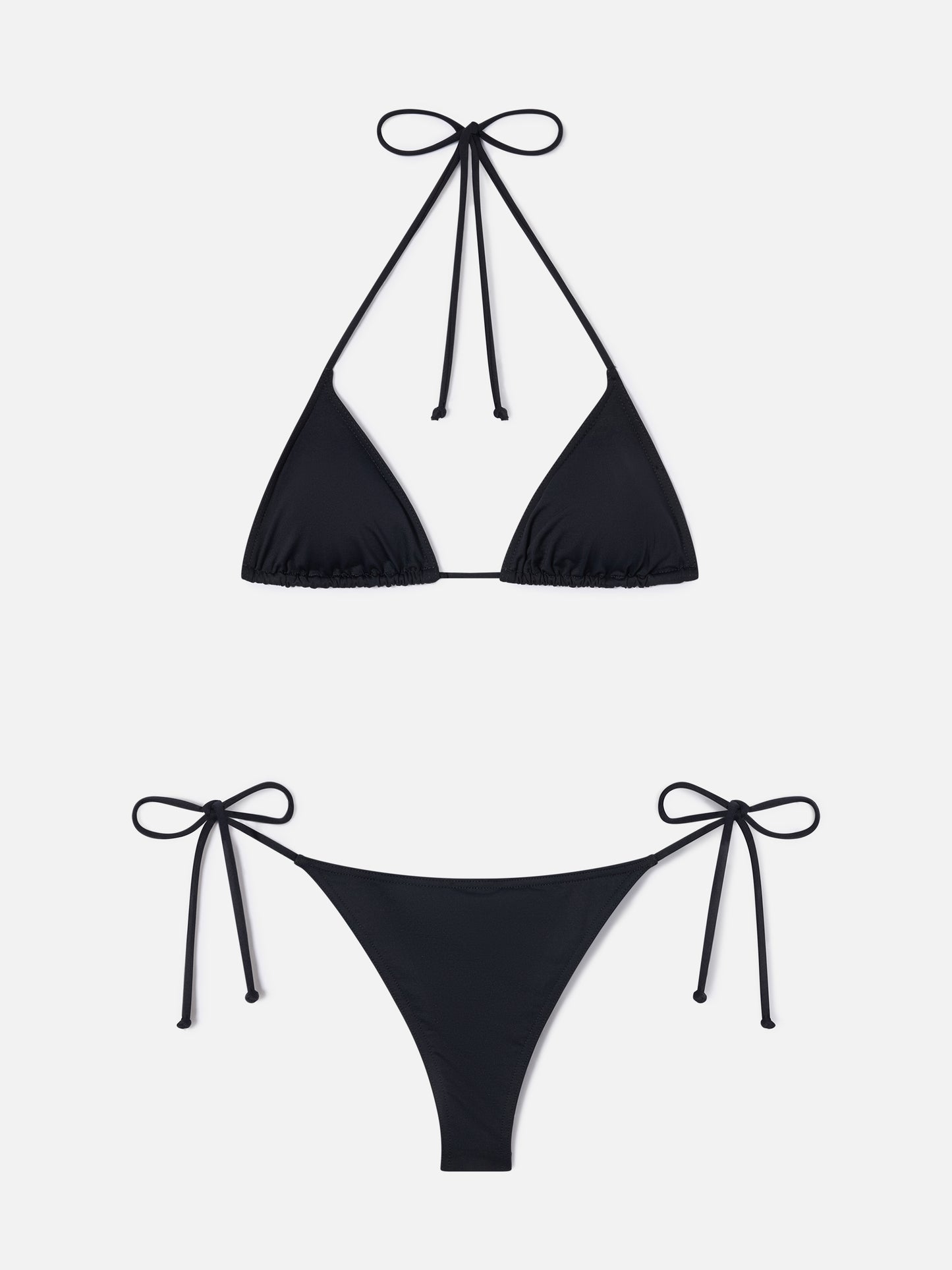 Bikini de triángulo negro Leah Marielle con lazos 