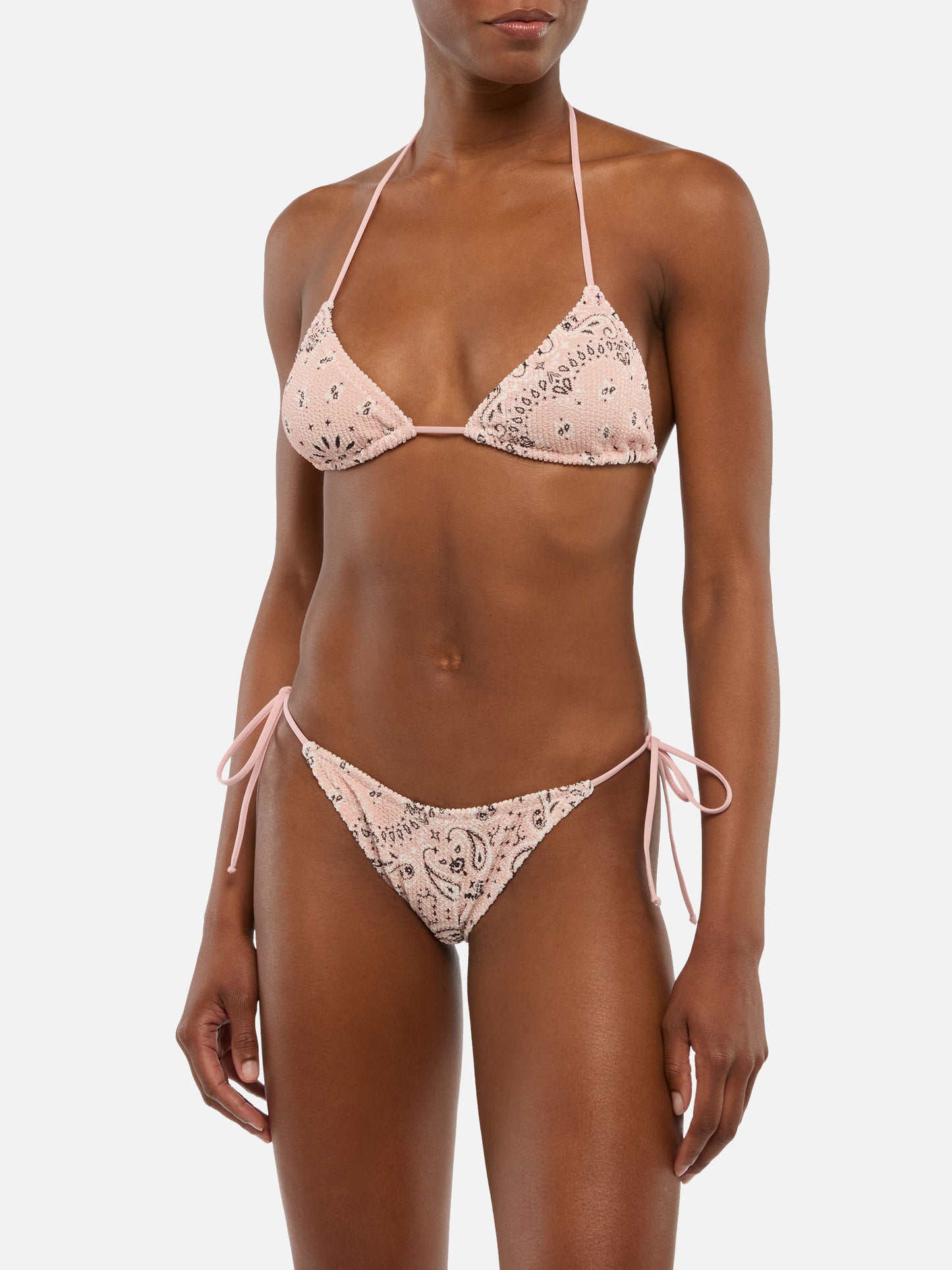 Leah Marielle Triangel-Bikini mit Bandana-Print in Crinkle-Rosa