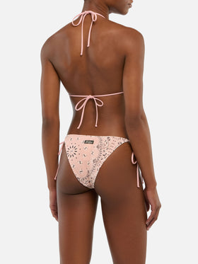 Leah Marielle Triangel-Bikini mit Bandana-Print in Crinkle-Rosa
