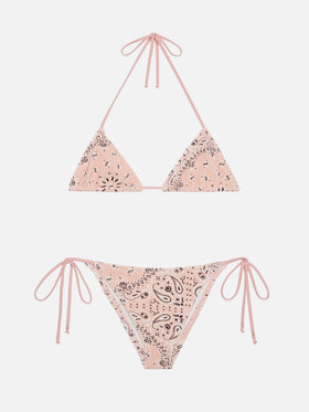 Leah Marielle Triangel-Bikini mit Bandana-Print in Crinkle-Rosa