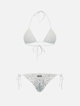 Woman silver sequins triangle bikini Leah Marielle