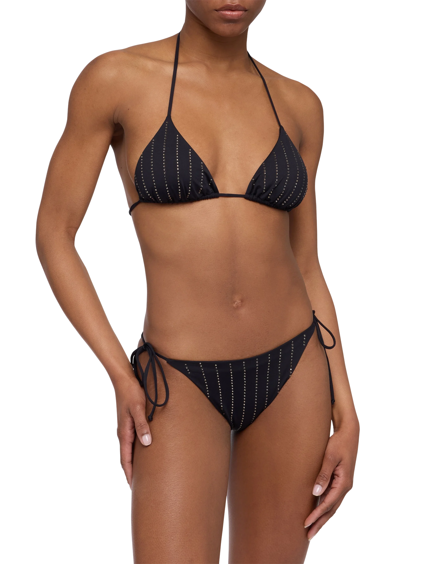 Black classic triangle bikini Leah Marielle with striped rhinestone embellishment - MC2 Saint Barth