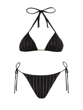 Black classic triangle bikini Leah Marielle with striped rhinestone embellishment - MC2 Saint Barth
