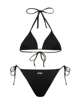 Black classic triangle bikini Leah Marielle with striped rhinestone embellishment - MC2 Saint Barth