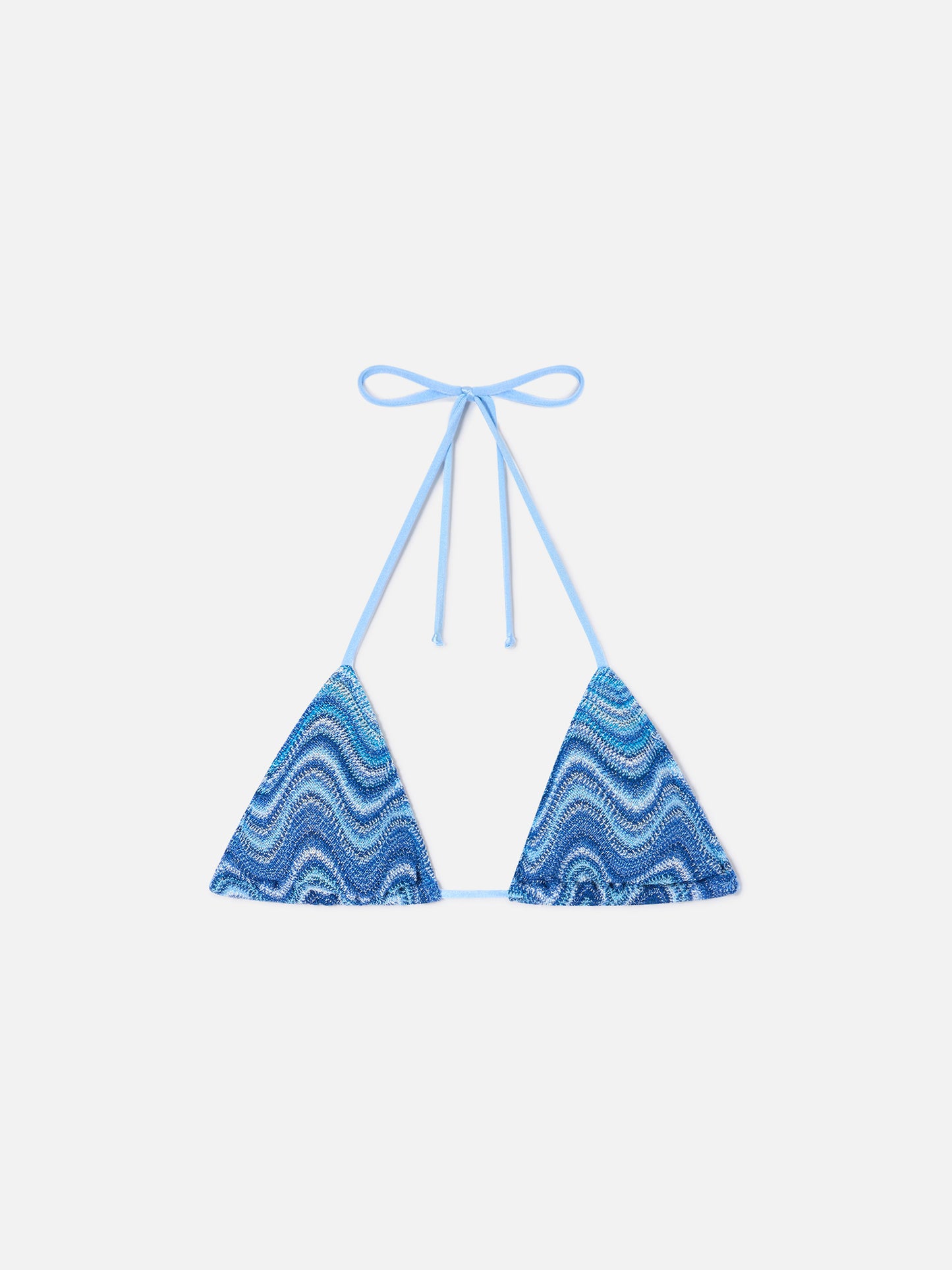 Top bikini Leah triangolo in tessuto raschel a onda azzurro
