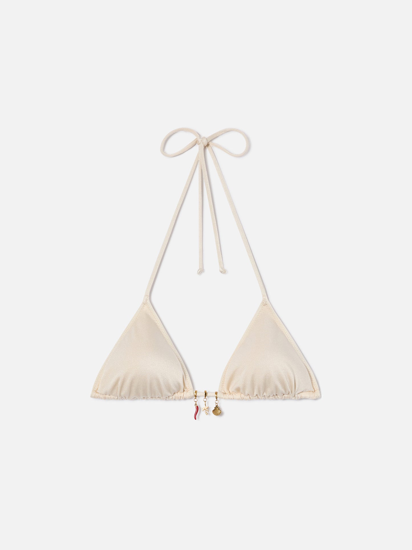 Leah triangle bikini top in glossy finish fabric with charms