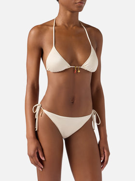 Bikini Leah Virgo beige con acabado brillante y charms 