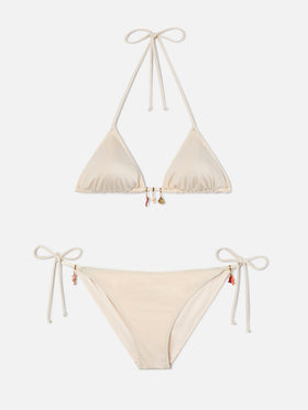 Leah Virgo beige glossy finish bikini with charms