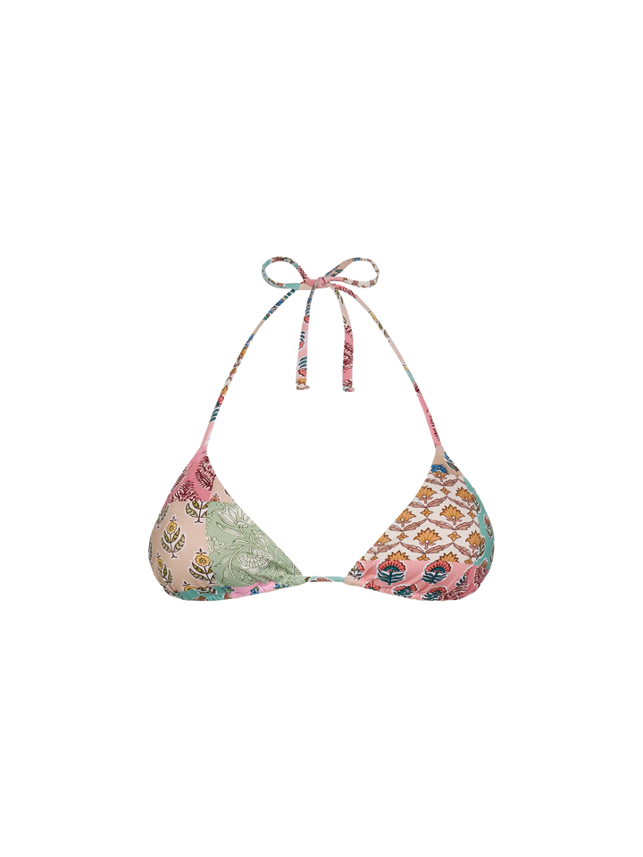 Leah top bikini triangolo con stampa patch floreale