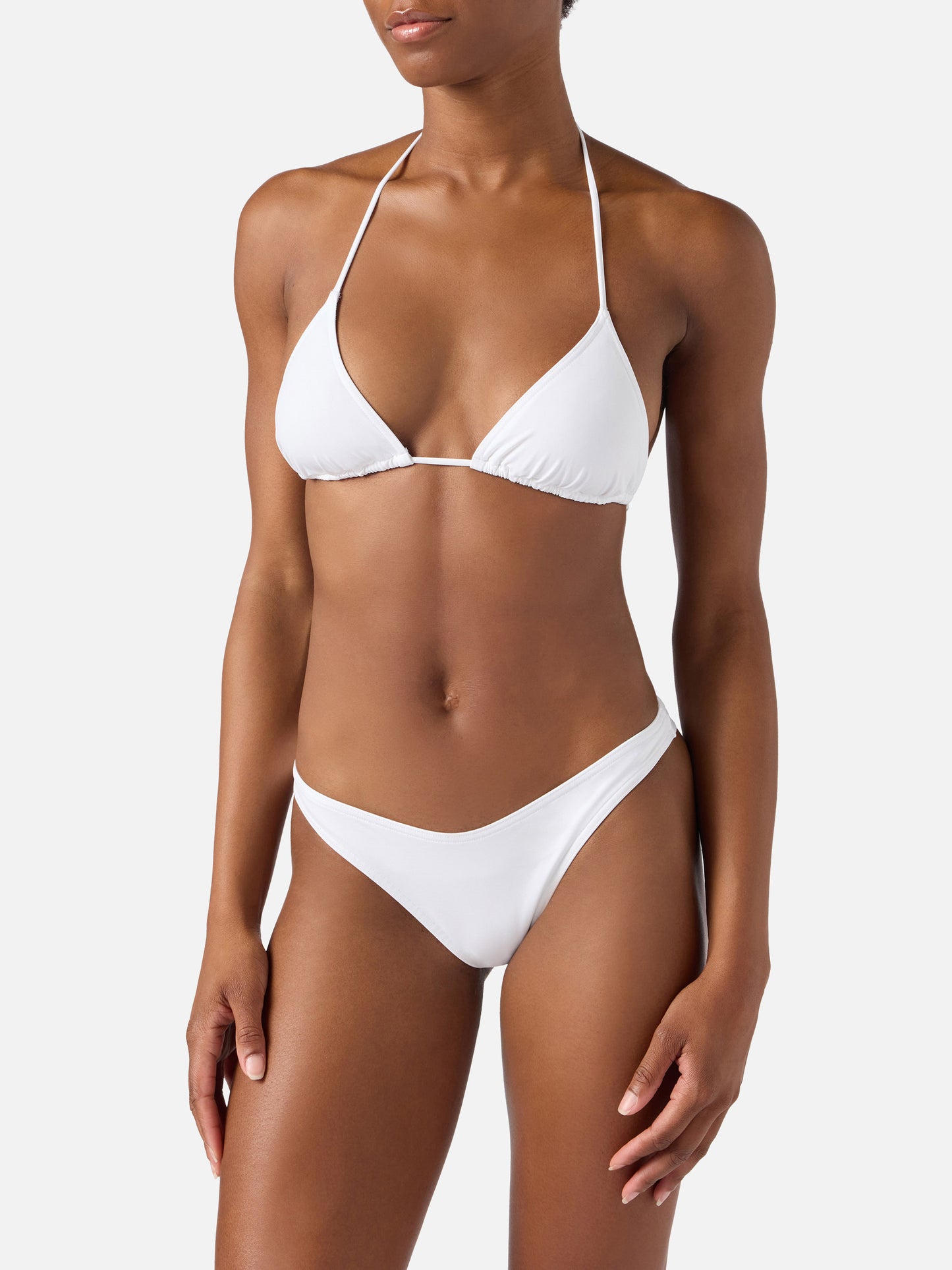 Bikini triangle blanc Leah Naomi avec liens à nouer 