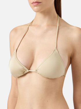 Leah shimmer gold triangle top swimsuit