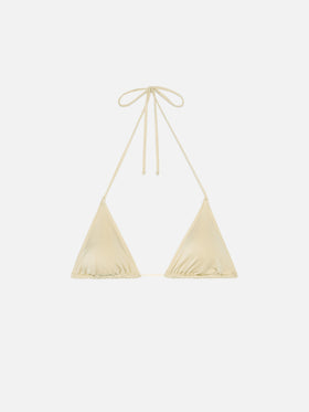 Leah shimmer gold triangle top swimsuit