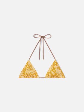 Leah Triangel-Bikinioberteil mit ockerfarbenem Paisley-Muster 