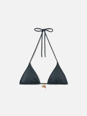 Top bikini Leah triangolo in tessuto glossy finish grigio con charms