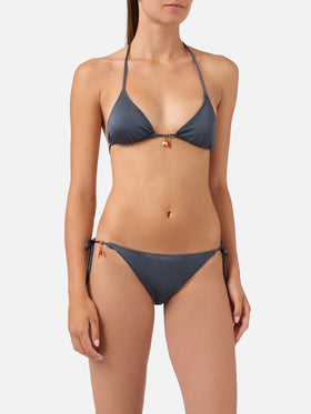 Bikini Leah Virgo dark grey con acabado brillante y charms 