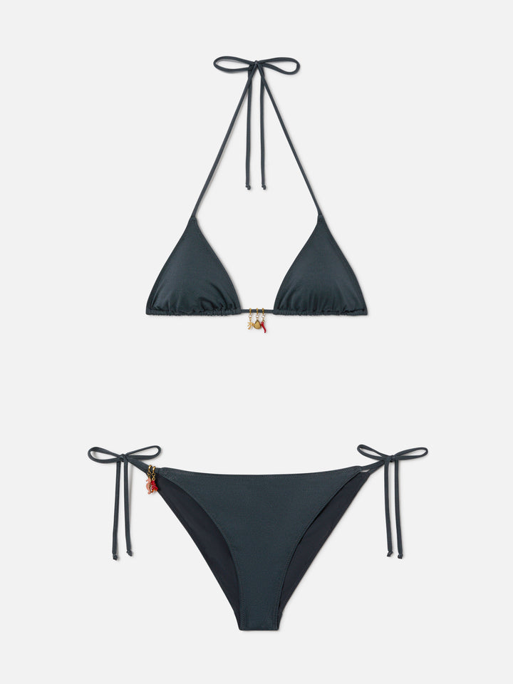 Bikini Leah Virgo glossy finish grigio scuro con charms